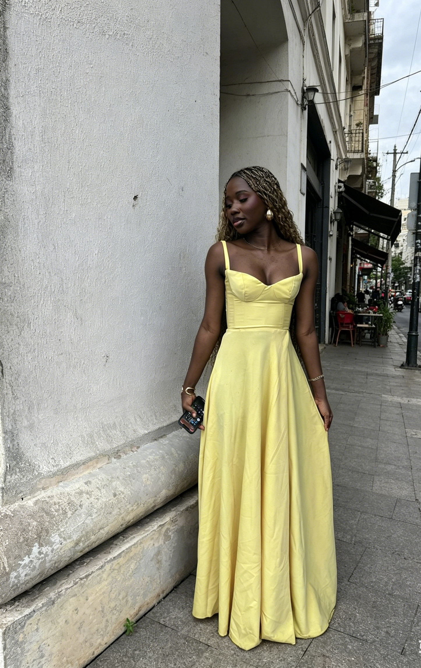 Elegant Yellow Bridesmaid Dress Spaghetti Straps A-Line Long Evening Dress Satin Formal Dress EW0724