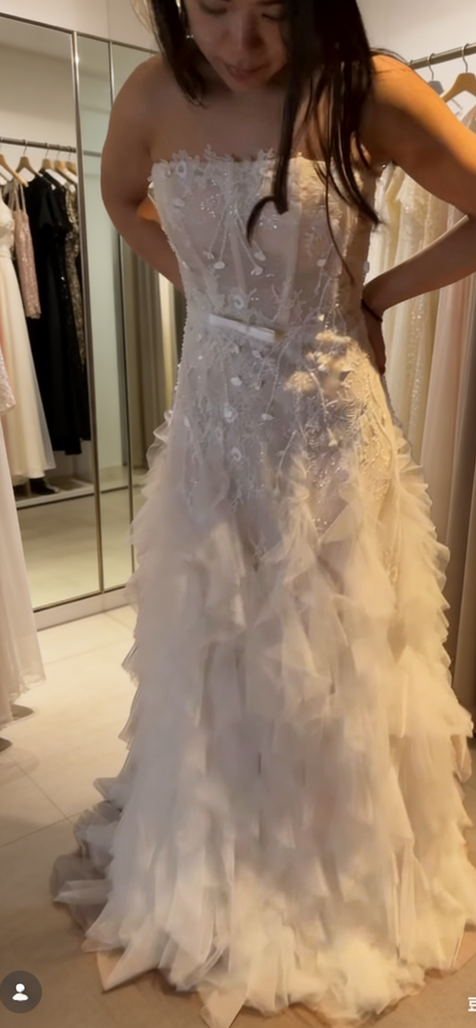 Elegant Strapless Sheath Wedding Dress Lace Beaded White Bridal Dress without Sleeves EW07496-1