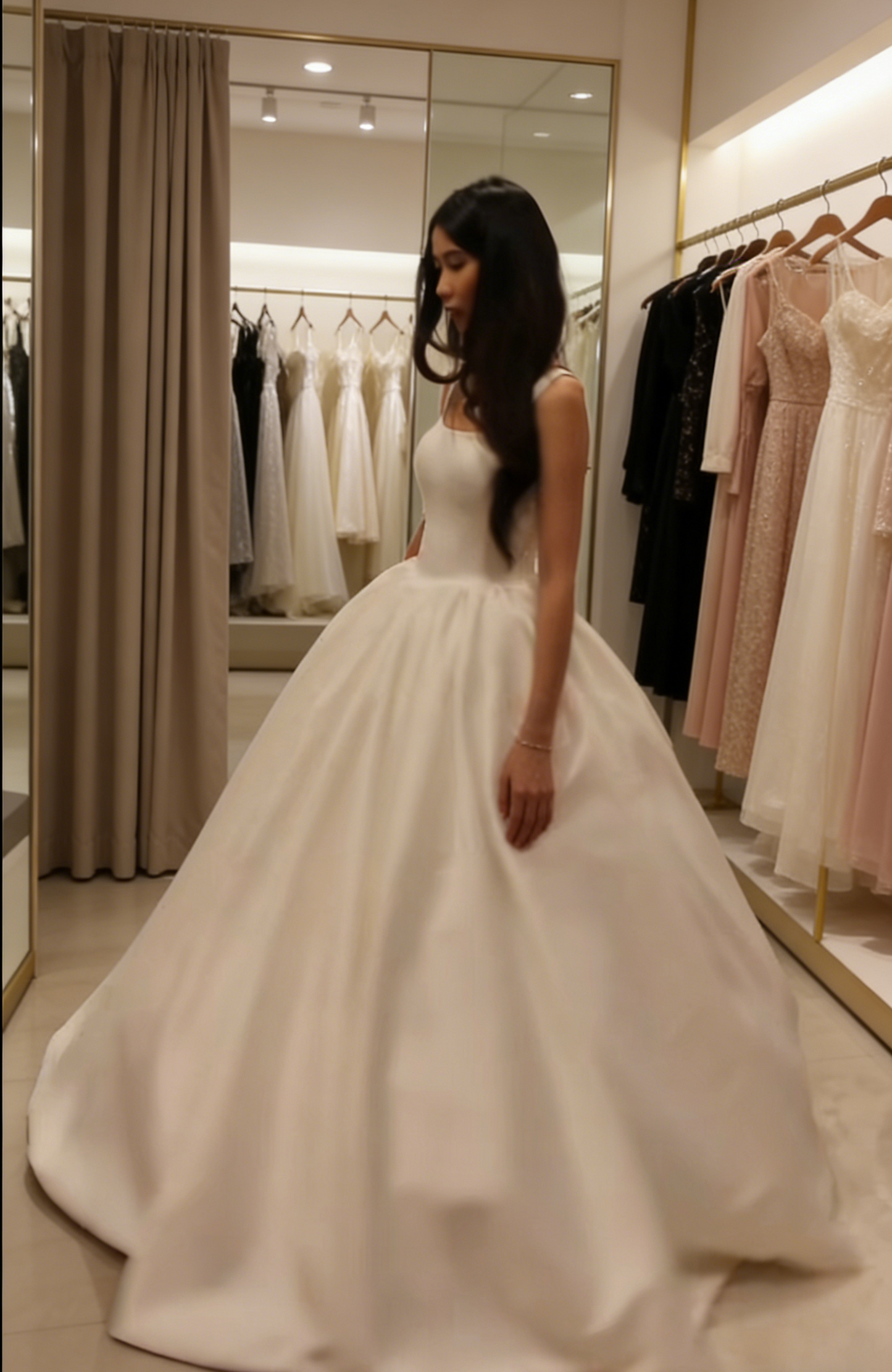 Simple Straps A-Line Wedding Dress Satin White Bridal Dress without Sleeves EW07497