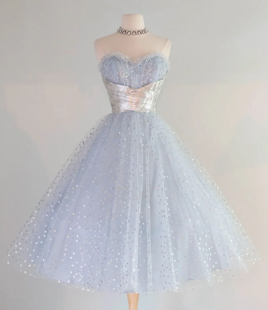 Vintage Sweetheart Neck A-Line Tulle Short Prom Dresse Birthday Dresses, Sleeveless Homecoming Dresses EW074