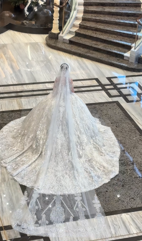 Elegant Strapless Ball Gown Tulle Luxury Wedding Dresses Applique White Bridal Gowns EW075