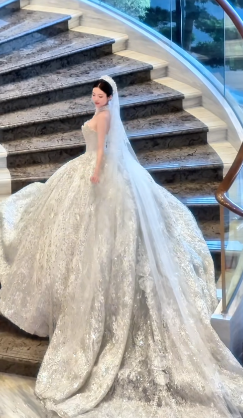 Elegant Strapless Ball Gown Tulle Luxury Wedding Dresses Applique White Bridal Gowns EW075