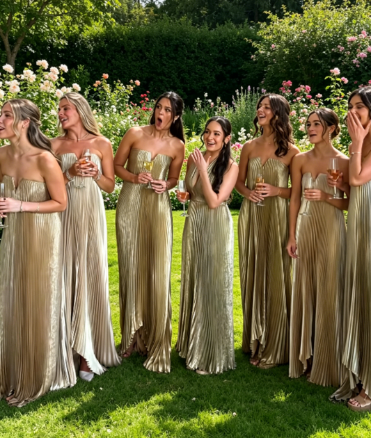 Gold Bridesmaid Dress Satin Sheath Strapless Long Evening Dress EW07819