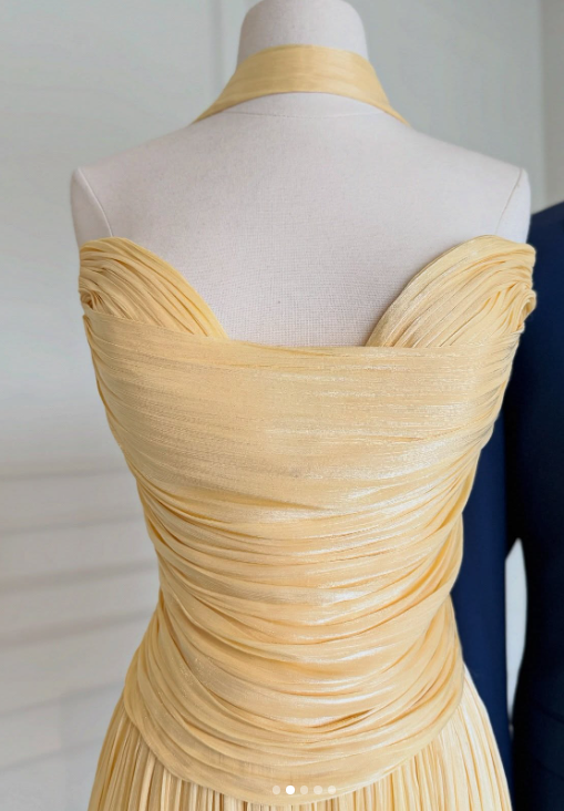 Chic Yellow Wedding Guest Dress Sweetheart Sheath Chiffon Long Evening Dress EW07833