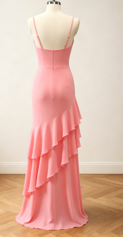 Robe de demoiselle d'honneur jaune tendance à fines bretelles, robe de soirée longue fourreau, robe de mariée en mousseline EW07849
