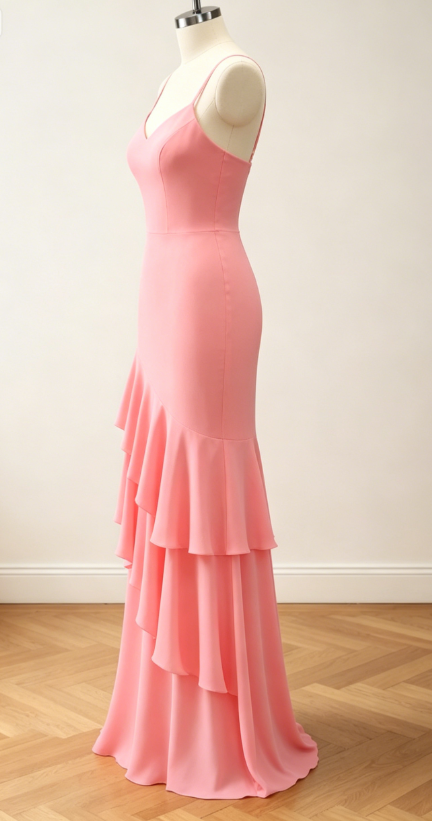 Robe de demoiselle d'honneur jaune tendance à fines bretelles, robe de soirée longue fourreau, robe de mariée en mousseline EW07849