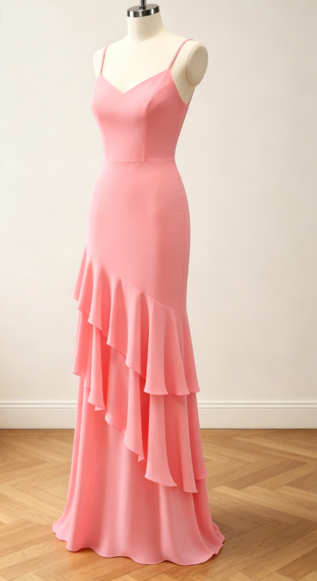 Fashion Yellow Bridesmaid Dress Spaghetti Straps Sheath Long Evening Dress Chiffon Wedding Guest Dress  EW07849