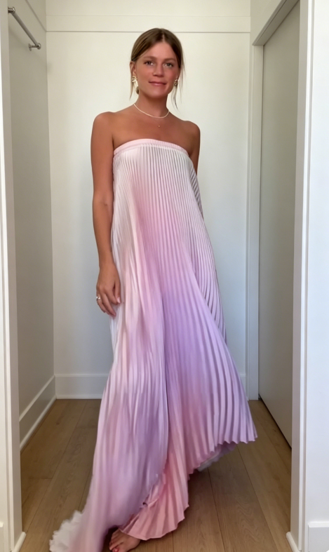 Chic Strapless Sheath Satin Long Evening Dress Pink Wedding Guest Dress EW07854