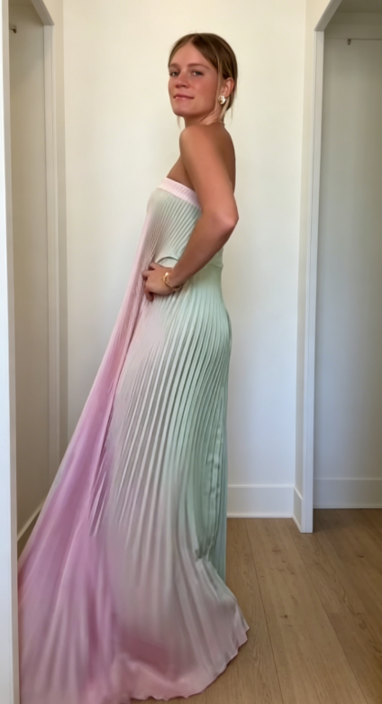 Elegantes trägerloses figurbetontes langes Abendkleid aus Satin Pink Hochzeitsgastkleid EW07854