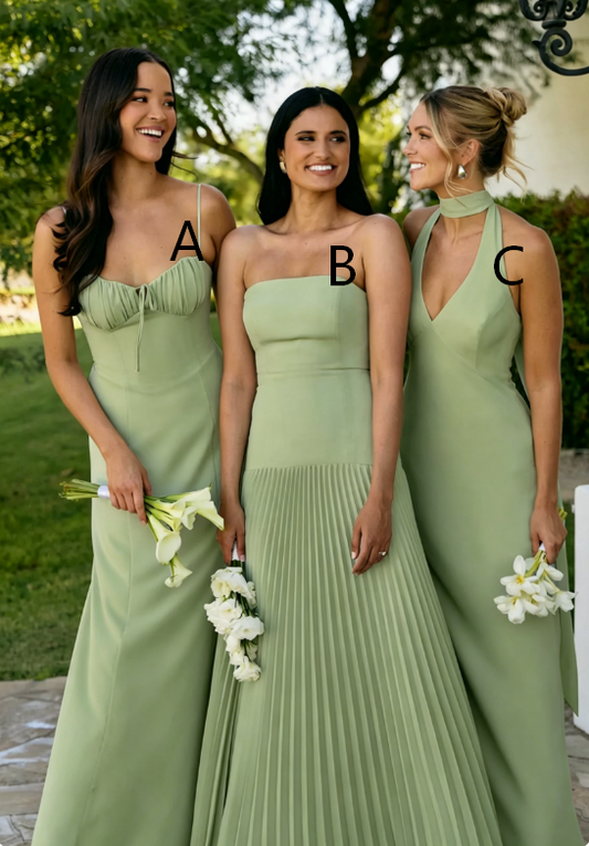 Simple Sage Bridesmaid Dress Sheath Chiffon Long Formal Dress  EW07859