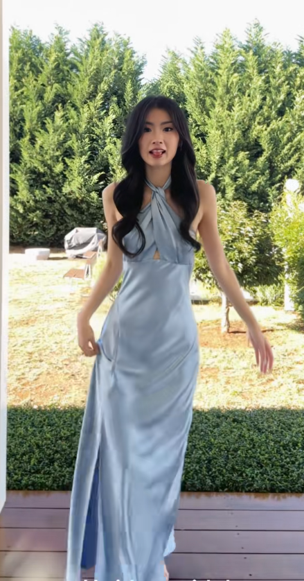 Chic Dusty Blue Bridesmaid Dress Halter Sheath Satin Long Formal Dress EW07865