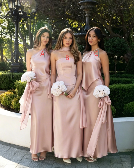 Chic Pink Bridesmaid Dress Sheath Satin Long Formal Dress EW07873