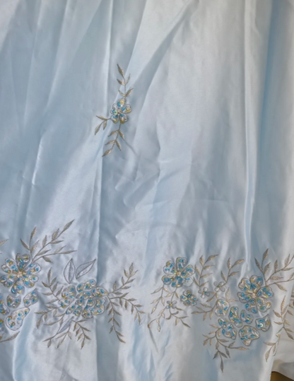 Robe longue de soirée en satin ornée de perles, ligne A, bretelles fines, pour invitée de mariage, couleur bleue chic EW07880