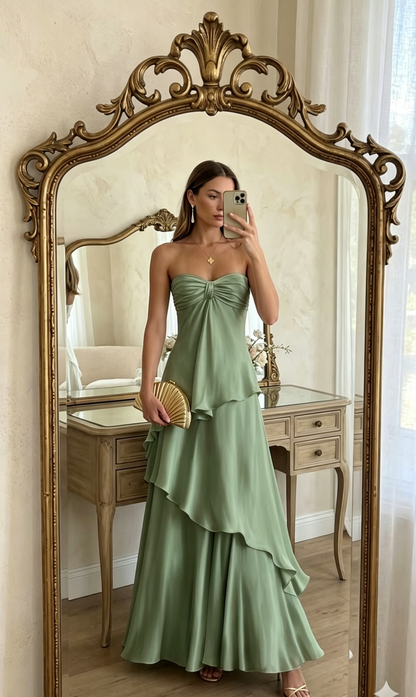 Rosa trägerloses A-Linien-Abendkleid aus Satin für Hochzeitsgäste, formelles Kleid EW0804