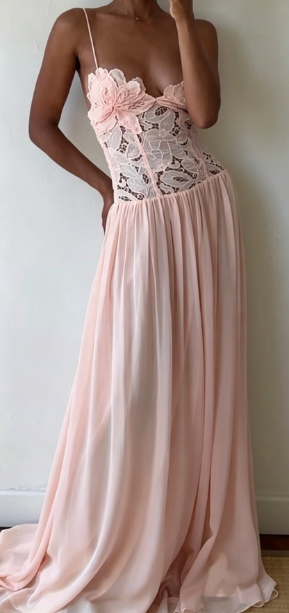 Rosa Kleid für Hochzeitsgäste, Spaghettiträger, Etuikleid, langes Abendkleid, Chiffon, elegantes Kleid EW0805