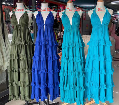 Pink Bridesmaid Dress Halter A-Line Long Evening Dress  EW0815