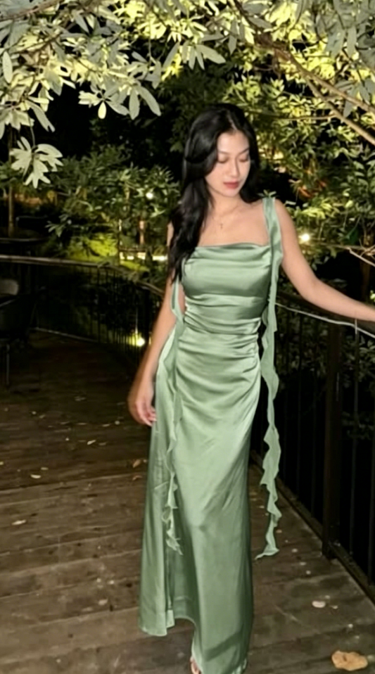 Dusty Pink Bridesmaid Dress Spaghetti Straps  Sheath Satin Long Evening Dress EW0816