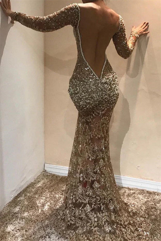Sexy V-neck Mermaid Tulle Long Prom Dresses, Open Back Formal Evening Dresses EW084
