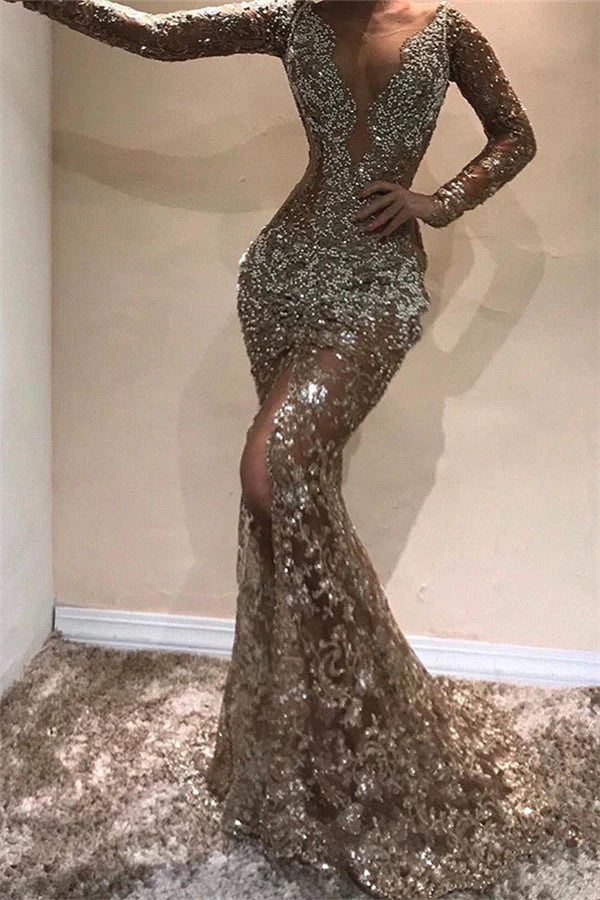 Sexy V-neck Mermaid Tulle Long Prom Dresses, Open Back Formal Evening Dresses EW084