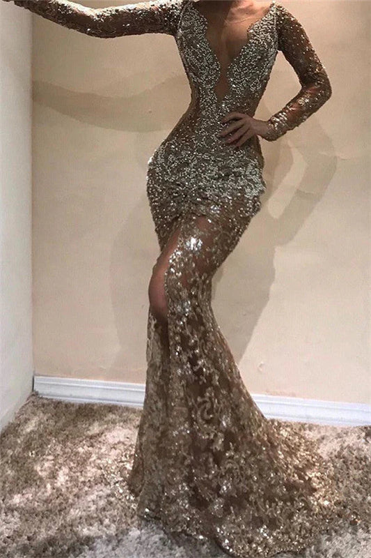 Sexy V-neck Mermaid Tulle Long Prom Dresses, Open Back Formal Evening Dresses EW084