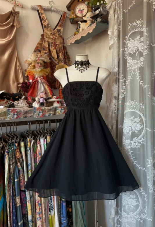 Simple Spaghetti Straps A-Line Short Prom Dress Chiffon Summer Dress  Black Birthday Dress EW08951