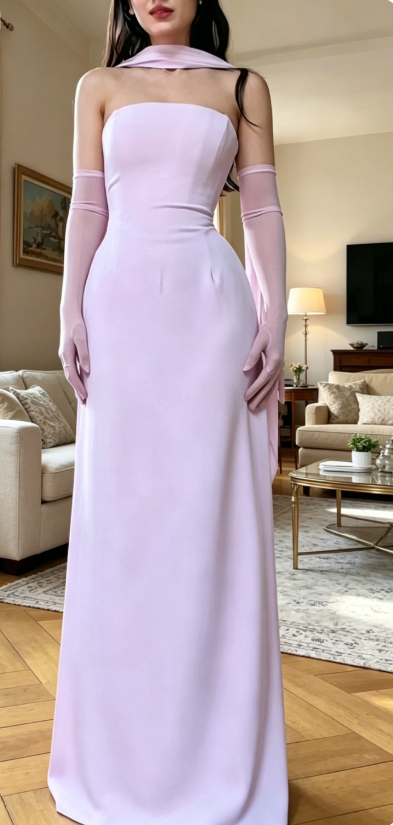 Chic Strapless Sheath Chiffon Long Evening Dress Pink Wedding Guest Dress EW08962