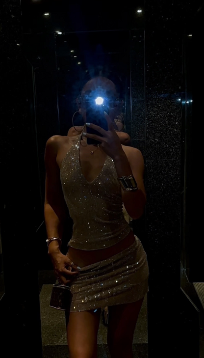 Robe de soirée chic deux pièces pour anniversaire, fourreau en mousseline de soie et sequins, robe de vacances champagne courte pour bal de promo EW08968
