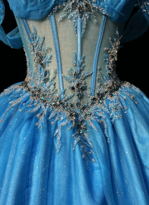 Magnifique robe de bal Quinceañera à épaules dénudées en tulle pour le bal de promo, robe de cérémonie bleue pour les 16 ans EW08972