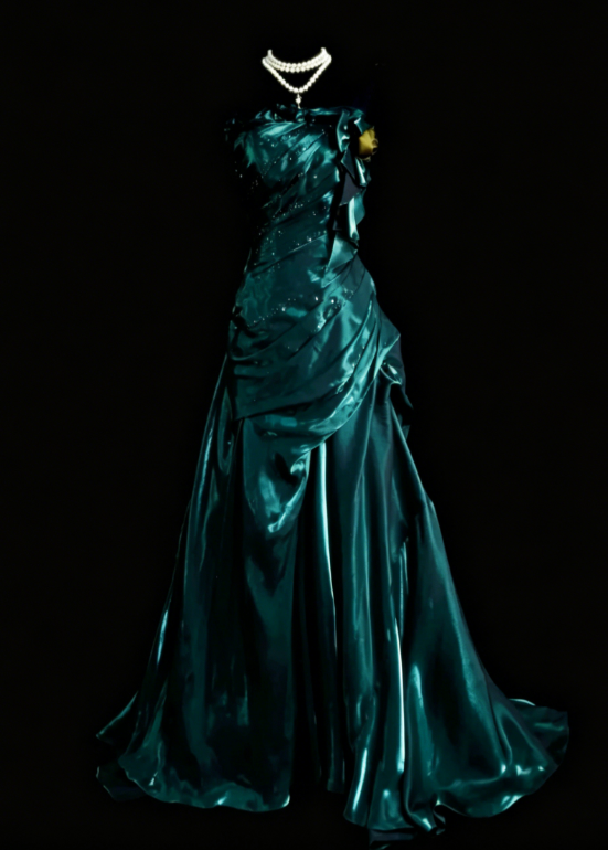 Robe de bal élégante sarcelle sans bretelles en satin Robe de soirée longue fourreau EW08975