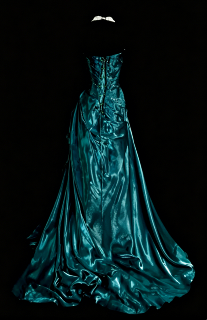 Robe de bal élégante sarcelle sans bretelles en satin Robe de soirée longue fourreau EW08975