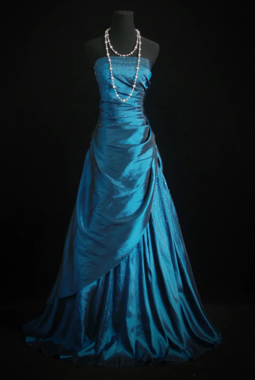 Elegant Blue Prom Dress Strapless Satin Formal Dress Sheath Long Evening Dress EW08977