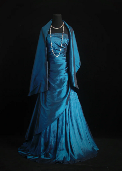 Robe de Bal Bleue Élégante Robe de Soirée Fourreau en Satin sans Bretelles Longue EW08977