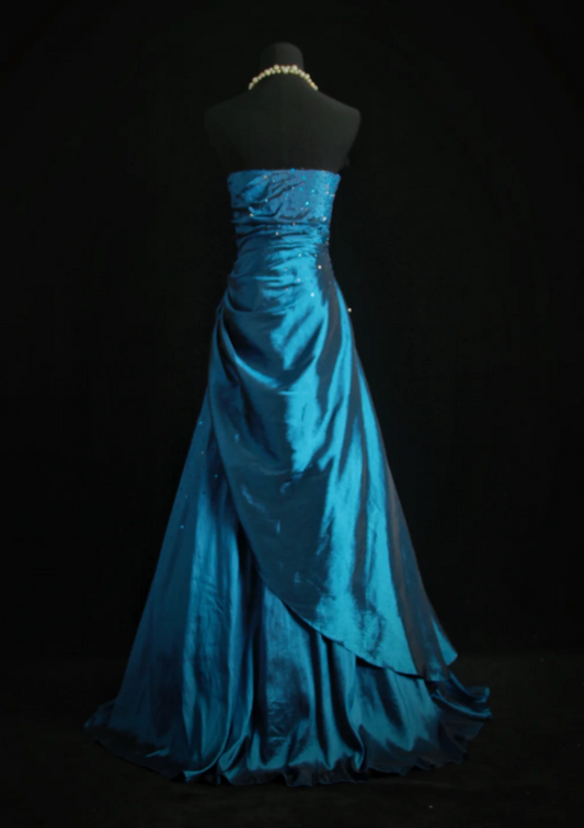 Elegant Blue Prom Dress Strapless Satin Formal Dress Sheath Long Evening Dress EW08977