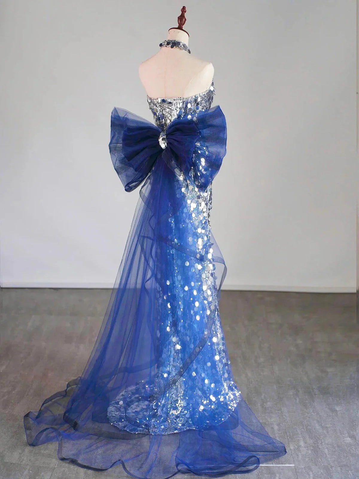 Mermaid Tulle Sequin Silver Long Prom Dress, Strapless Long Party Dress EW093