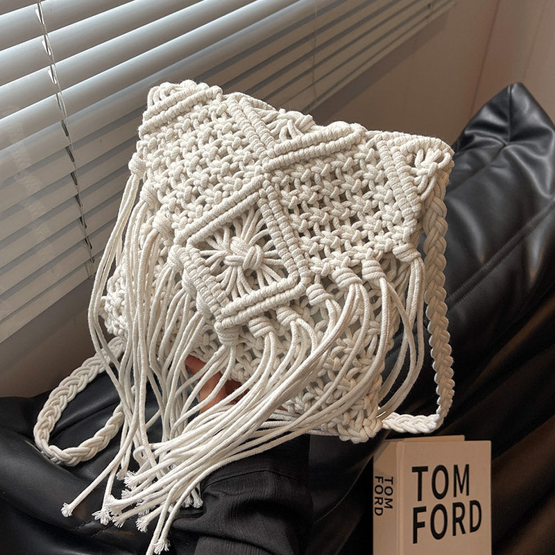 Sac à bandoulière tissé à pompons bohème ED0341