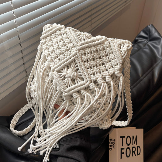 Sac à bandoulière tissé à pompons bohème ED0341