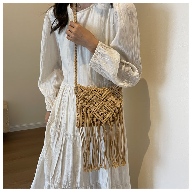 Sac à bandoulière tissé à pompons bohème ED0341