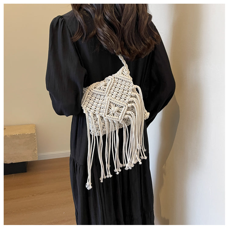 Sac à bandoulière tissé à pompons bohème ED0341