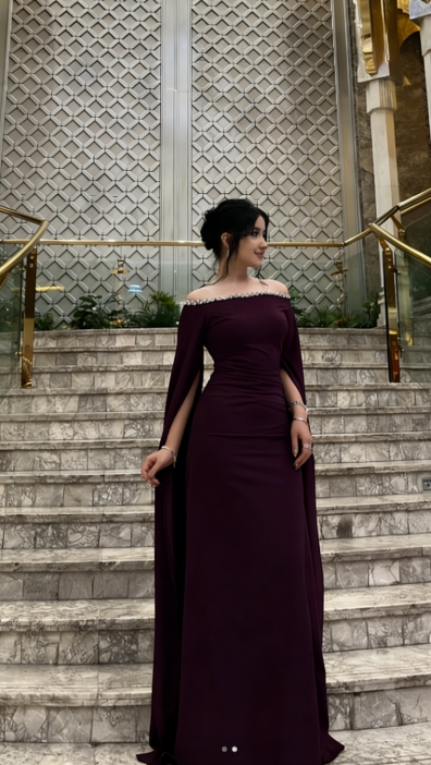 Off-shoulder Dark Purple Long Evening Dress