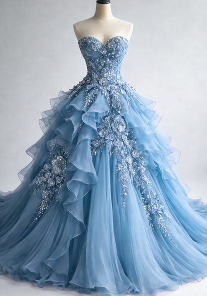 Pale Blue Tulle A-Line Formal Dress 