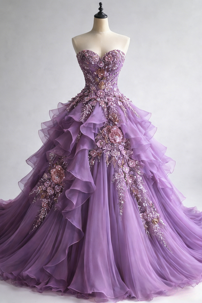 Purple Tulle A-Line Formal Dress