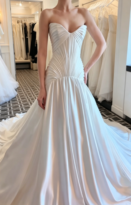 Satin Wedding Dress A-Line White Bridal Gown Sleeveless Sweetheart Bridal Dress WD0102