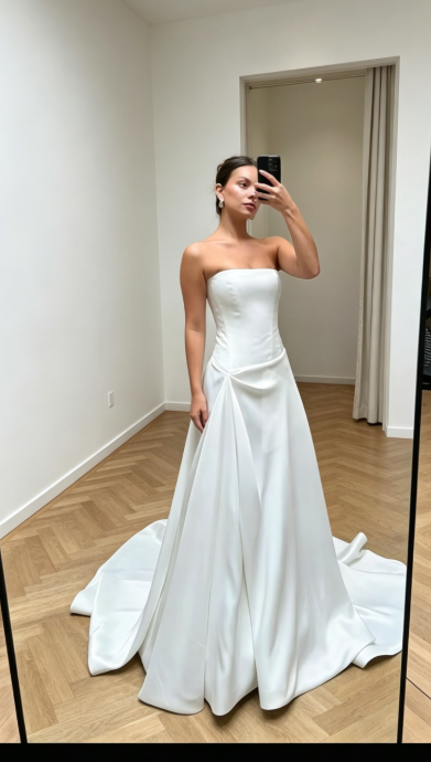 Trägerloses Hochzeitskleid A-Linie Weißes Brautkleid Ärmelloses Satin-Brautkleid WD0104