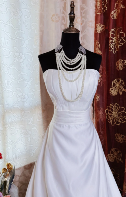 Trägerloses Hochzeitskleid Weiß A-Linie Brautkleid Ärmelloses Satin-Brautkleid WD0108