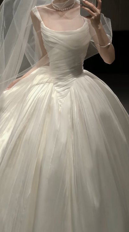 Organza Wedding Dress White Ball Gown Bridal Gown Sleeveless Straps Bridal Dress WD0109