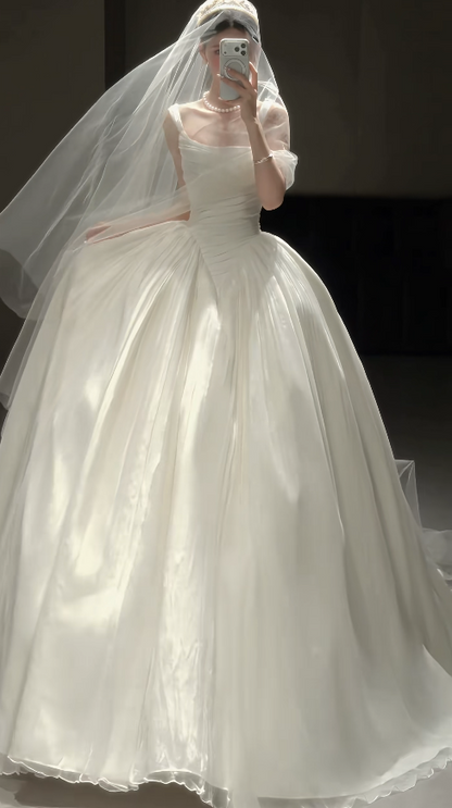 Organza Wedding Dress White Ball Gown Bridal Gown Sleeveless Straps Bridal Dress WD0109