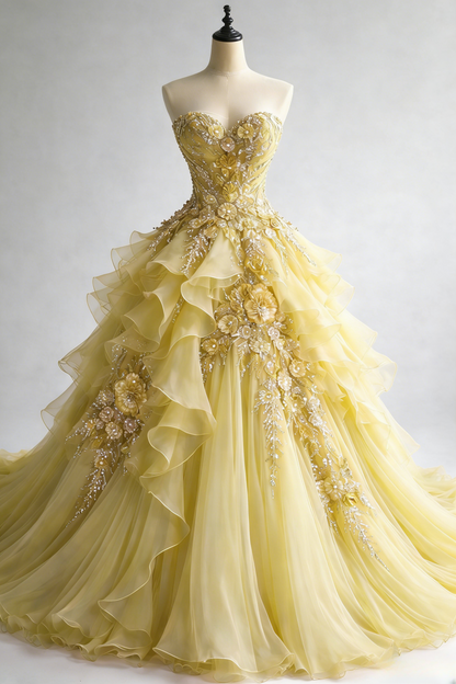 Yellow Tulle A-Line Formal Dress