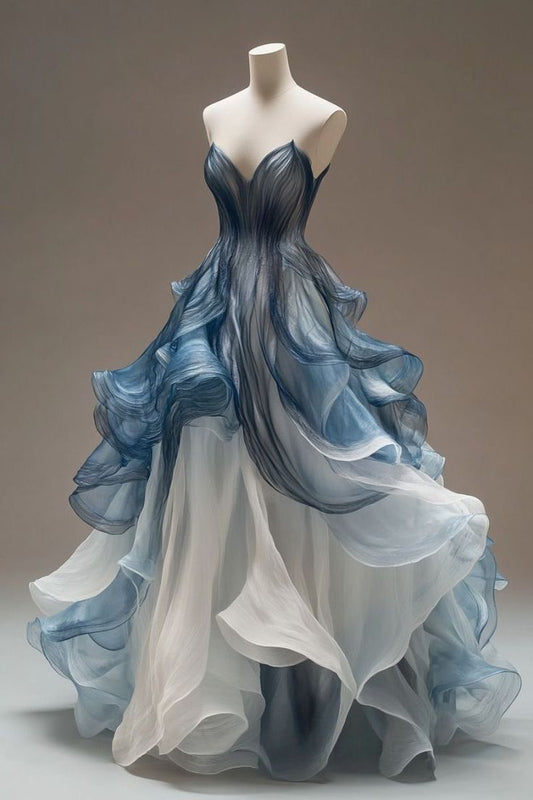 A-line V-neck tulle long prom dress, vintage formal dress ED01243