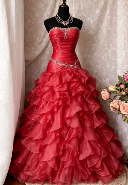 Pink Prom Dress A-Line Tulle Strapless Sweet 16 Dress Sleeveless Long Evening Dress  E0205