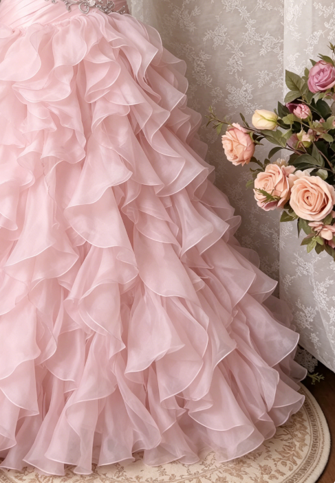 Pink Prom Dress A-Line Tulle Strapless Sweet 16 Dress Sleeveless Long Evening Dress  E0205